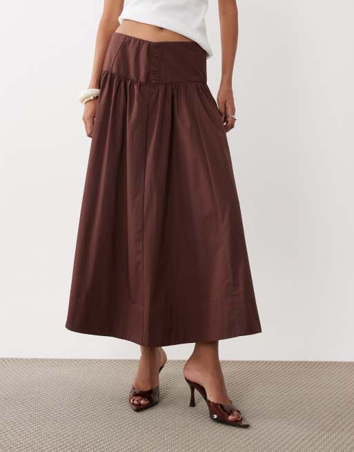 Abercrombie & Fitch midi A-linjeformad kjol set i brun, 3 av 5
