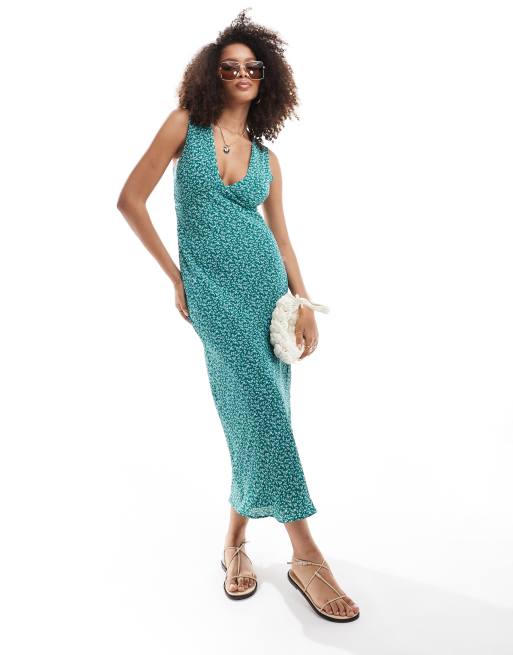 Abercrombie & Fitch - Midi jurk met V-hals en bloemenprint in groen