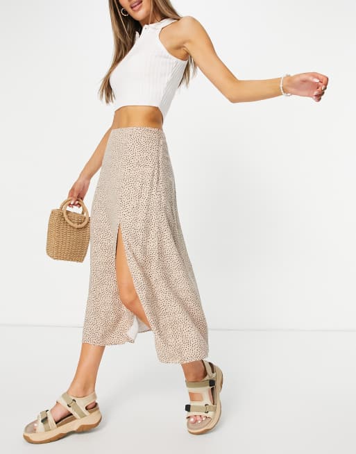 Abercrombie & Fitch midi skirt with high split in animal print | ASOS