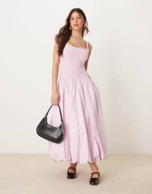 Abercrombie & Fitch - Midikleid in Rosa mit tief angesetzter Taille und Ballonsaum