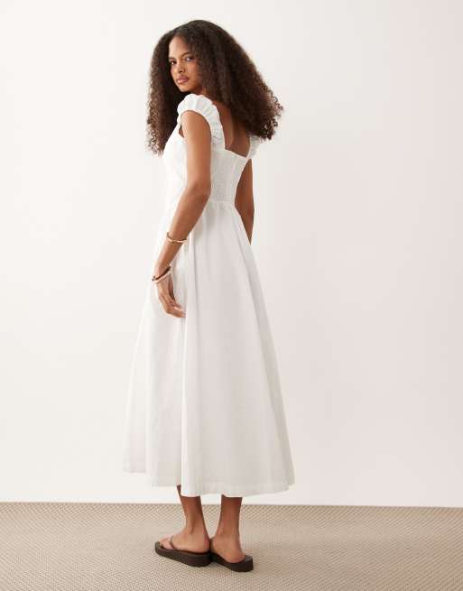 Abercrombie & Fitch – Midikleid in Weiß mit Herzausschnitt und tiefer Taille, 4 von 4