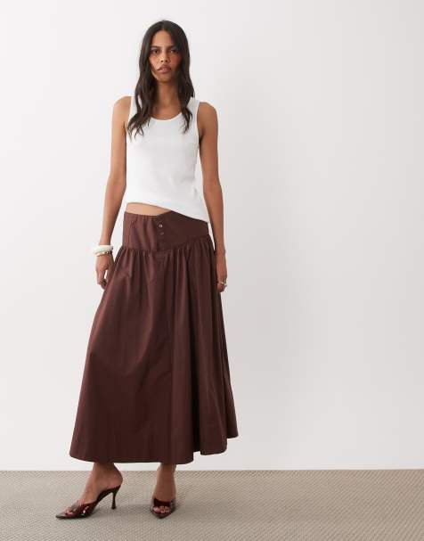 Abercrombie & Fitch Midirock in A-Linie als Co-ord in Braun - view 1