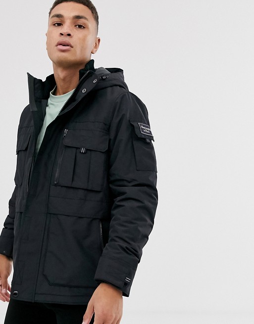 Abercrombie & Fitch midweight tech hooded parka in black