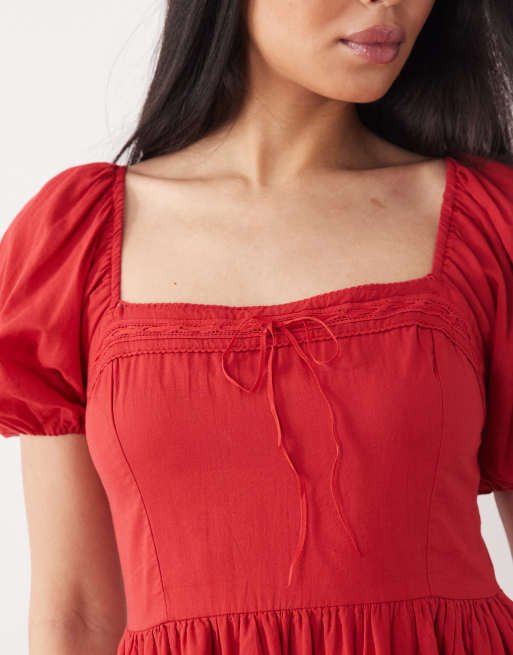 Abercrombie & Fitch milkmaid maxi dress in red, 3 of 4