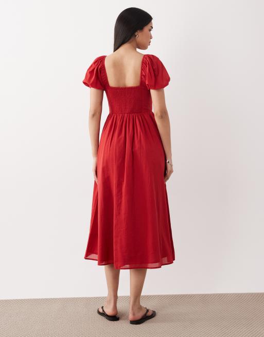 Abercrombie & Fitch milkmaid maxi dress in red, 4 of 4