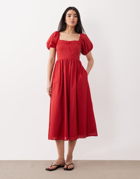Abercrombie & Fitch milkmaid midiklänning i rött - view 1
