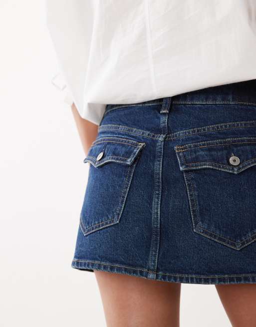 Abercrombie & Fitch mini denim skort in mid wash blue, 3 of 5