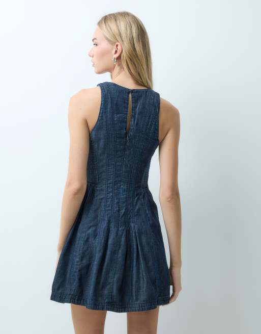 Abercrombie & Fitch Mini-Jeanskleid mit Racerneck in Indigoblau, 2 von 4