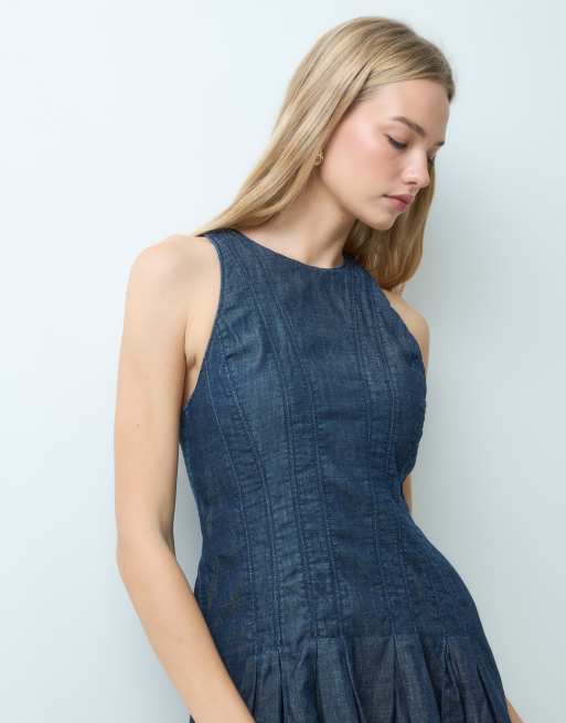 Abercrombie & Fitch Mini-Jeanskleid mit Racerneck in Indigoblau, 3 von 4
