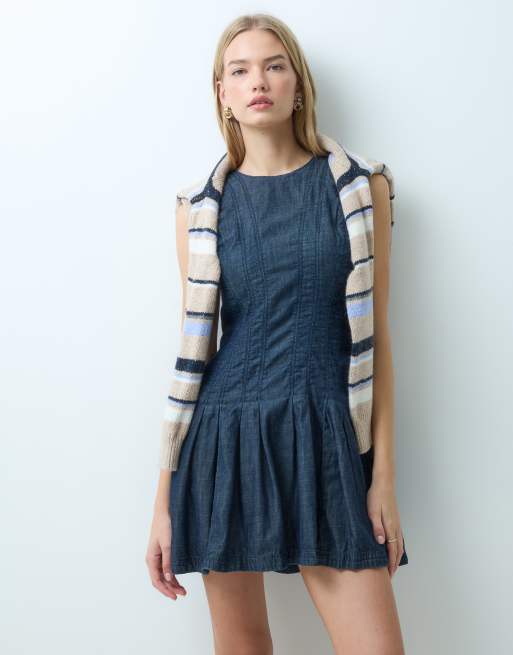 Abercrombie & Fitch Mini-Jeanskleid mit Racerneck in Indigoblau, 4 von 4