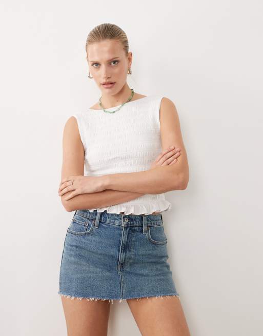 Abercrombie & Fitch – Mini-Jeansskort in blauer Vintage-Waschung