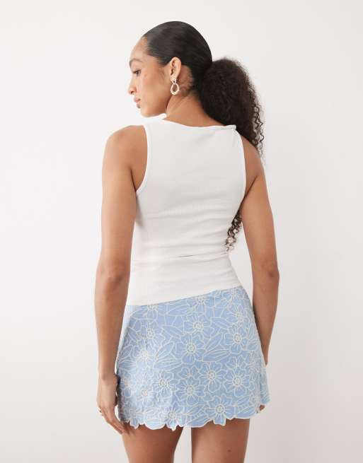 Abercrombie & Fitch - Mini-jupe en lin mélangé avec short intégré - Bleu fleuri, 4 de 5
