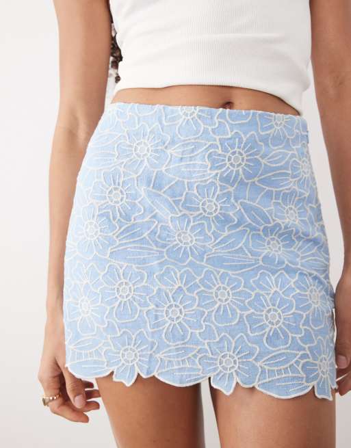 Abercrombie & Fitch - Mini-jupe en lin mélangé avec short intégré - Bleu fleuri, 5 de 5