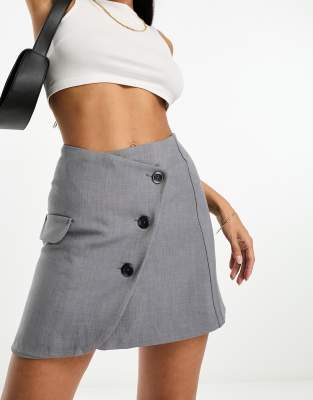 Abercrombie & Fitch tailored wrap mini skirt in light grey - ASOS Price Checker