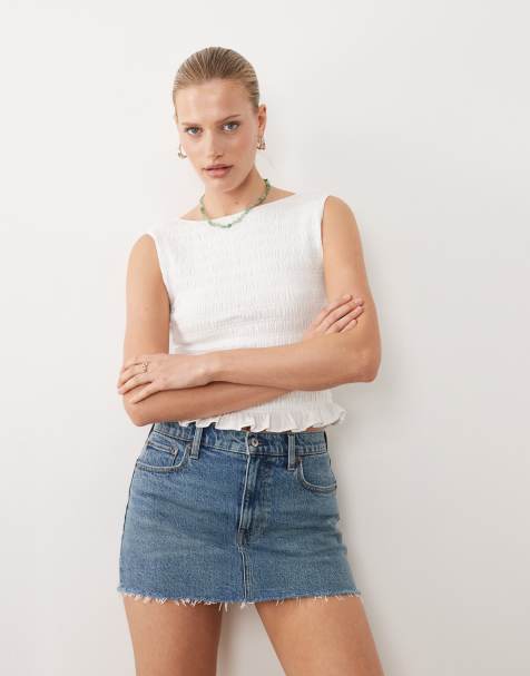 Abercrombie & Fitch - Mini jupe-short en jean - Bleu vintage délavé - view 1