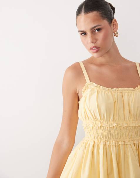 Abercrombie & Fitch - Mini jurk met bandjes en gerimpelde taille in geel - view 1