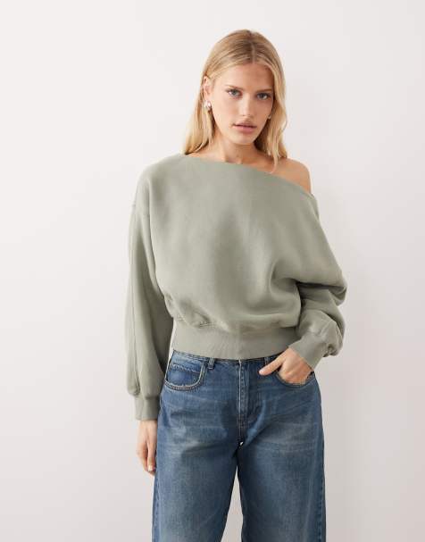 Abercrombie & Fitch mini slash neck sweatshirt in green