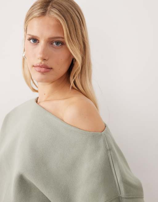Abercrombie & Fitch mini slash neck sweatshirt in green, 3 of 4