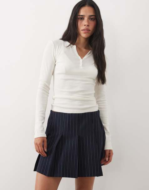 Abercrombie & Fitch - minifalda pantalón de sastre plisada a rayas diplomáticas azul marino - view 1