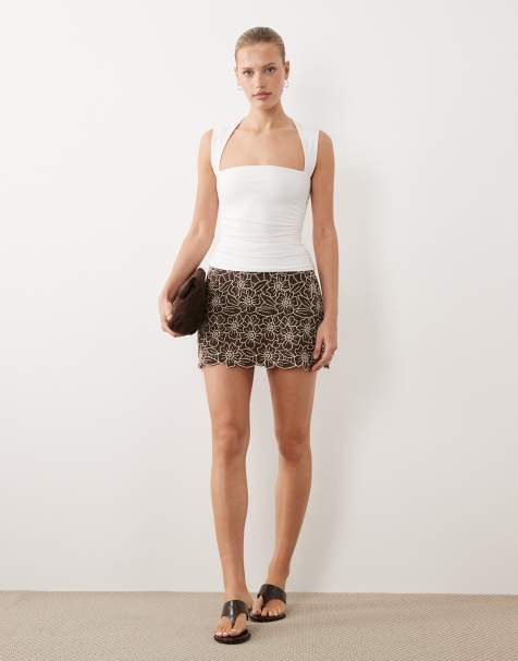 Abercrombie & Fitch - Minigonna pantalone marrone ricamata - view 1