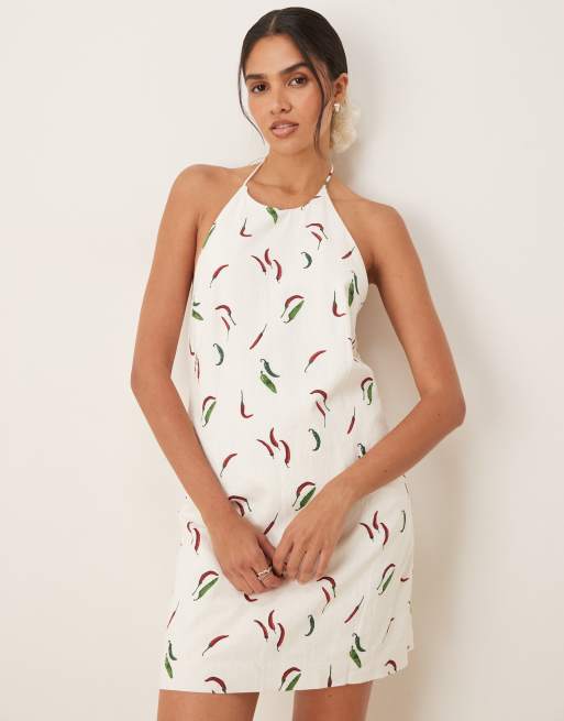 Abercrombie & Fitch – Minikleid aus Leinen mit Neckholder und Rückenausschnitt in Paprikarot