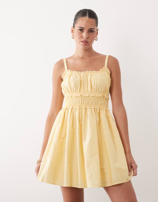 Abercrombie & Fitch – Minikleid in Gelb mit geraffter Taille und Riemchenträgern, 3 von 4
