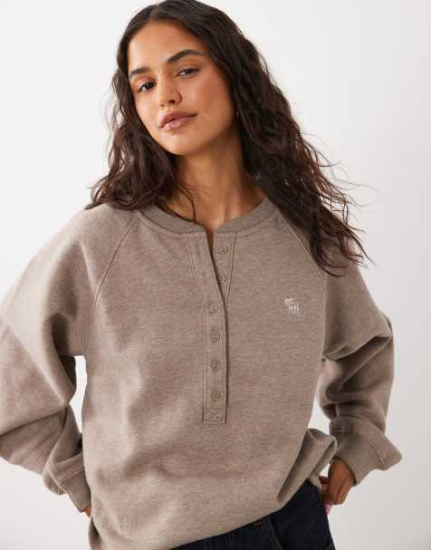 Abercrombie & Fitch - Minkfarvet Henley-sweatshirt med ikonlogo - view 1
