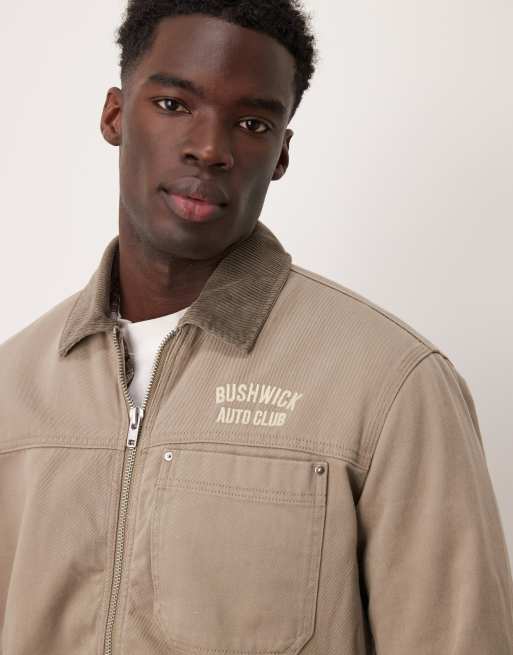 Abercrombie & Fitch – Mit Lammfellimitat gefütterte Workwear-Truckerjacke in Beige, 2 von 4
