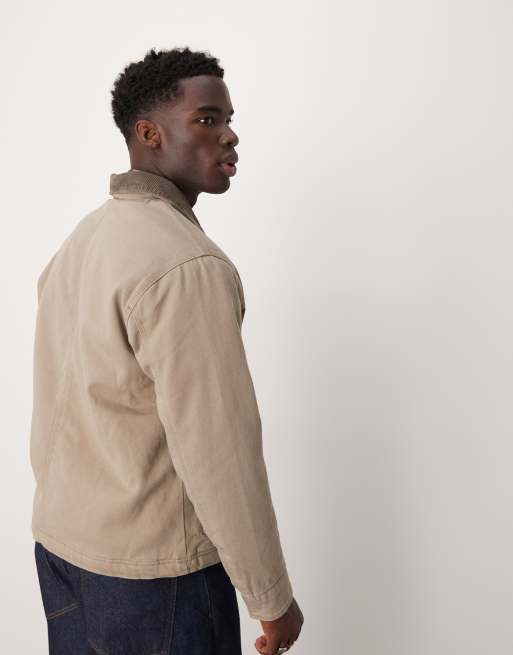 Abercrombie & Fitch – Mit Lammfellimitat gefütterte Workwear-Truckerjacke in Beige, 3 von 4