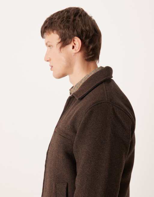 Abercrombie & Fitch – Mittellange Wollmix-Jacke in Braun mit Webstruktur&nbsp;, 4 von 5
