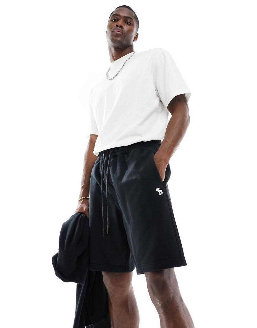 Abercrombie & Fitch mix and match icon logo french terry sweat shorts in black