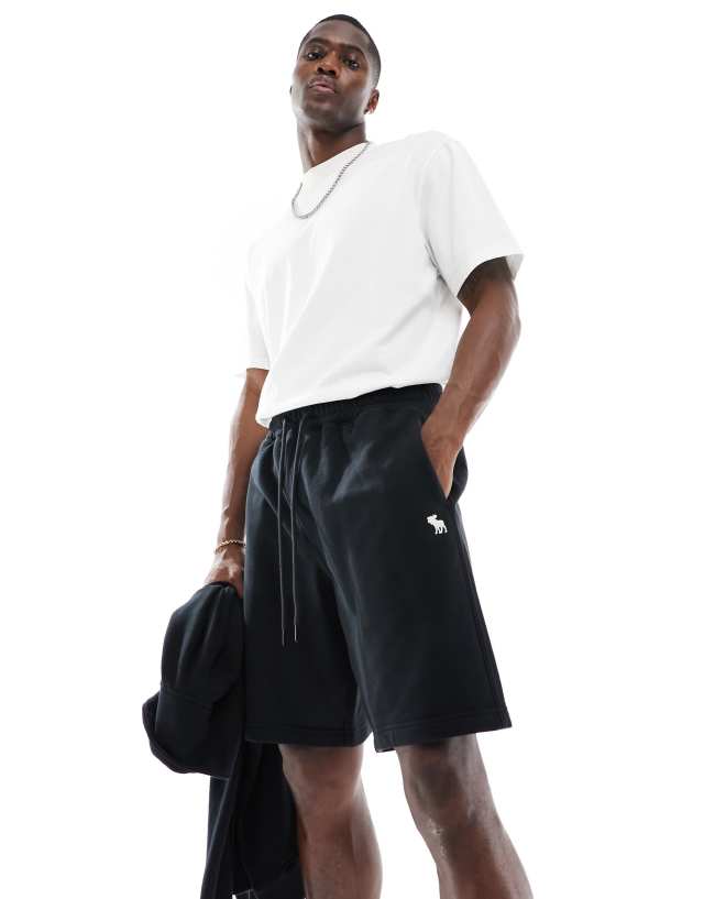 Abercrombie & Fitch - mix and match icon logo french terry sweat shorts in black