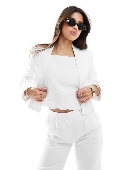 Abercrombie & Fitch – Mix and Match – Kurzer Blazer in Weiß aus Leinenmix