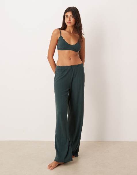 Abercrombie & Fitch – Mix-and-Match-Pyjama in Grün mit Lochstickerei - view 1