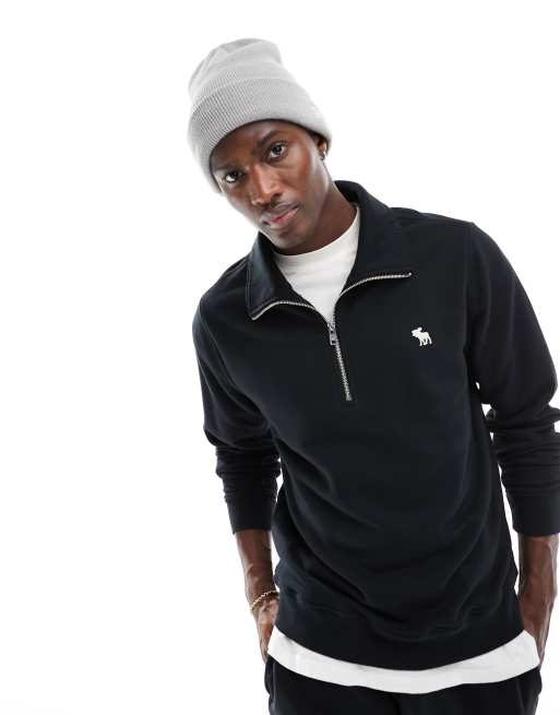 Abercrombie & Fitch mix and match silicone icon logo french terry half zip sweatshirt in black