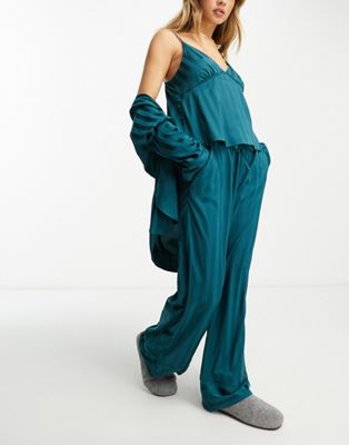 Abercrombie & Fitch mix & match satin pyjama bottoms in teal - ASOS Price Checker