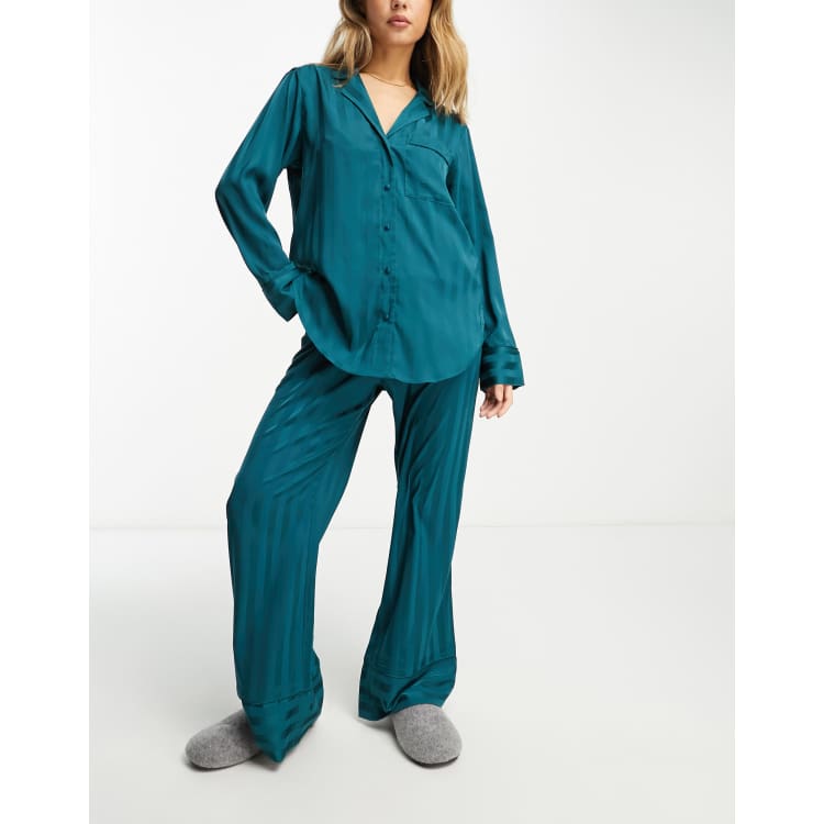 Abercrombie Fitch mix match satin button through pyjama top in teal