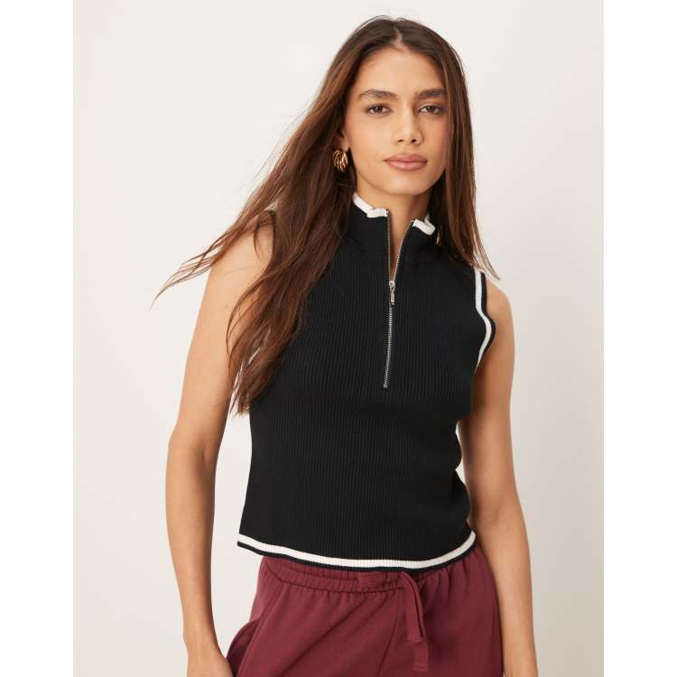 Abercrombie & Fitch mock neck 1/4 zip knit vest in black | ASOS
