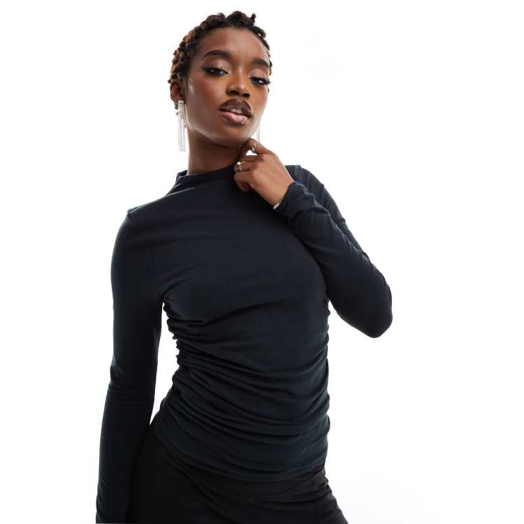 Hollister mock neck top in black, ASOS