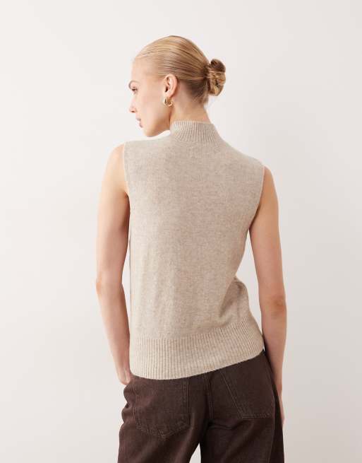Abercrombie & Fitch mock neck sweater vest in beige, 3 of 4