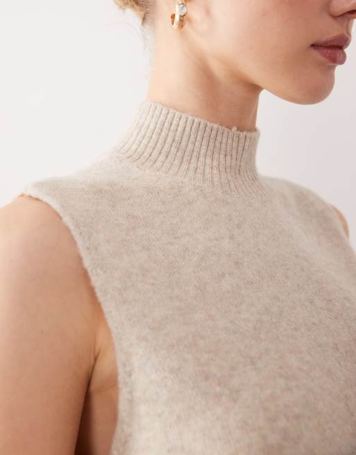Abercrombie & Fitch mock neck sweater vest in beige, 4 of 4