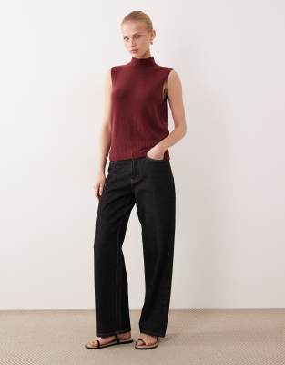 Abercrombie & Fitch Merino Wool-blend Sweater Shell Top In Burgundy