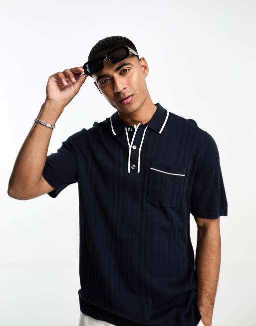 Abercrombie & Fitch modern classics tipped knit polo in navy ASOS
