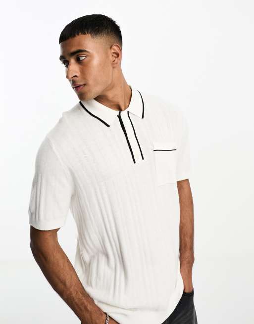 Abercrombie & Fitch modern classics tipped knit polo in white ASOS