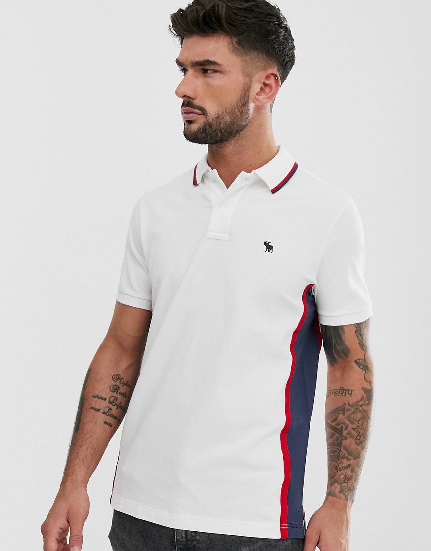 Abercrombie & Fitch modern side logo panel tipped pique polo in white