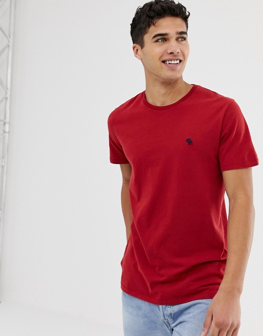 Abercrombie & Fitch moose icon logo crew neck t-shirt in red | ASOS