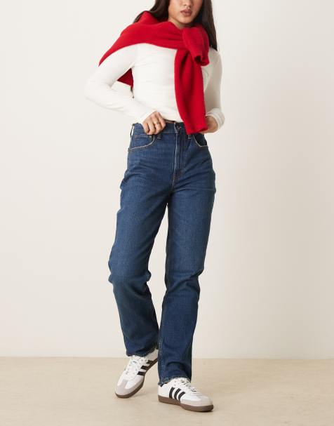 Abercrombie & Fitch – Mörkblå, tvättade jeans i 90-talsstil med ultrahög midja och raka ben - view 1