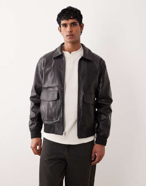 Abercrombie & Fitch – Mörkbrun pilotjacka i läderimitation och kort design - view 1