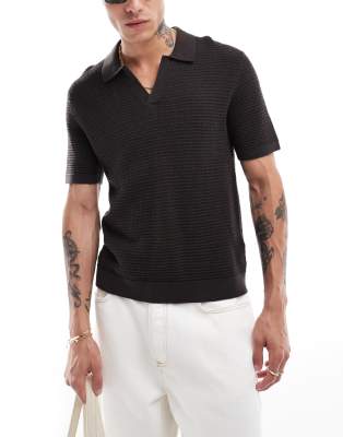 Abercrombie & Fitch – Mörkbrun, strukturstickad pikétröja