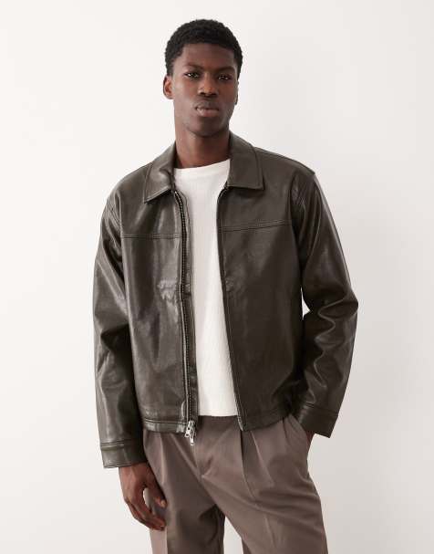 Abercrombie & Fitch – Mörkgrön, kort jacka i läderimitation med dragkedja - view 1